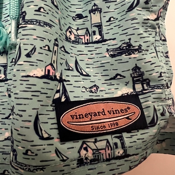 Vineyard Vines Teal Nautical Print Swim Trunks Size 3T - Picture 2 of 5